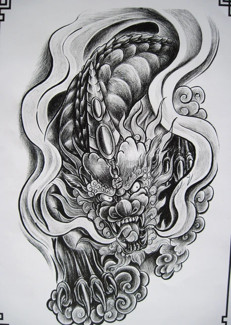 Pdf Format Tattoo Book 79 Pages Various Beautiful Dragon Lion Kirin Tattoo Designs Tattoo Flash Sketchbook With Outlines Sketch - Tattoo Accesories - AliExpress